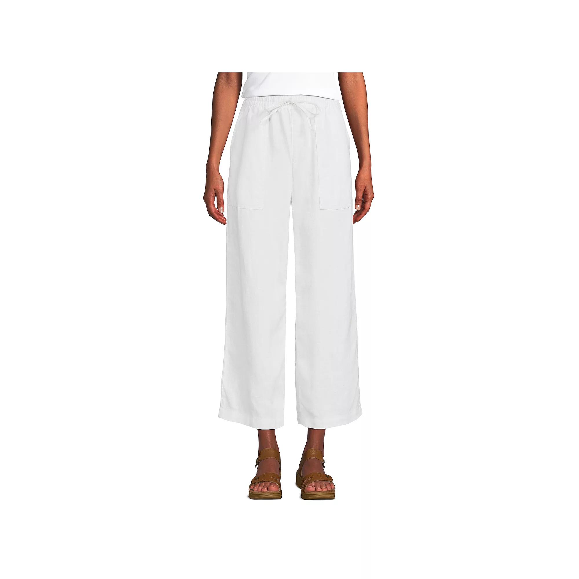 Women's Lands End High-Rise Pull-On Drawstring Linen Wide-Leg Cropped Pants,  Product Image