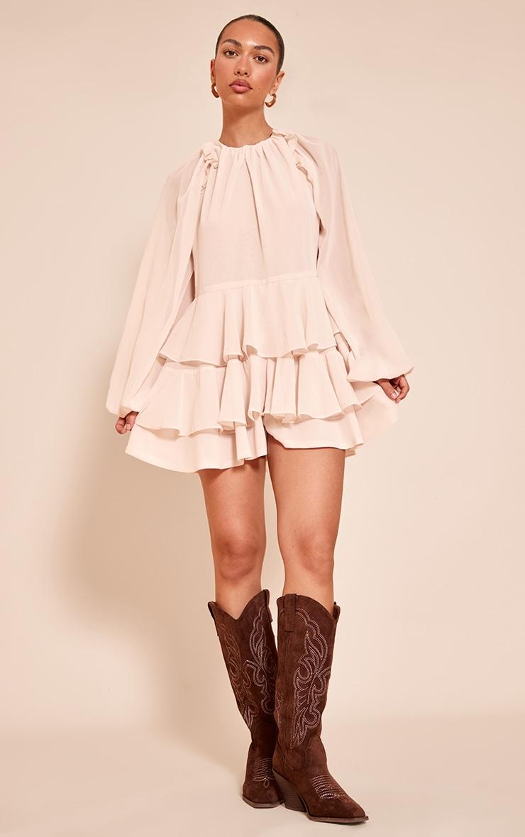 Cream Chiffon Frill Detail Shift Romper Product Image