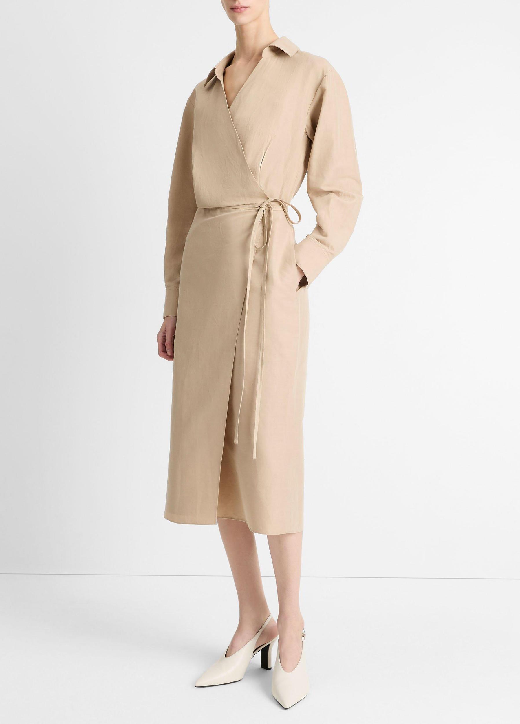 Cotton-Blend Wrap Shirt Dress Product Image