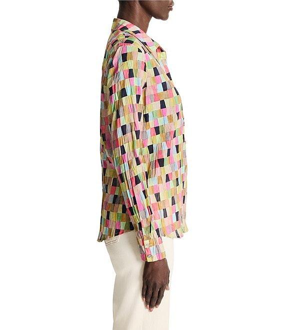 NIC + ZOE Crinkle Colorfield Print Button Down Collar Long Sleeve Top Product Image