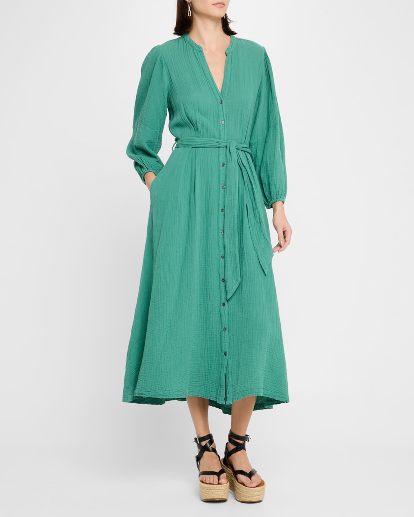 Selene Blouson-Sleeve Cotton Gauze Midi Dress Product Image