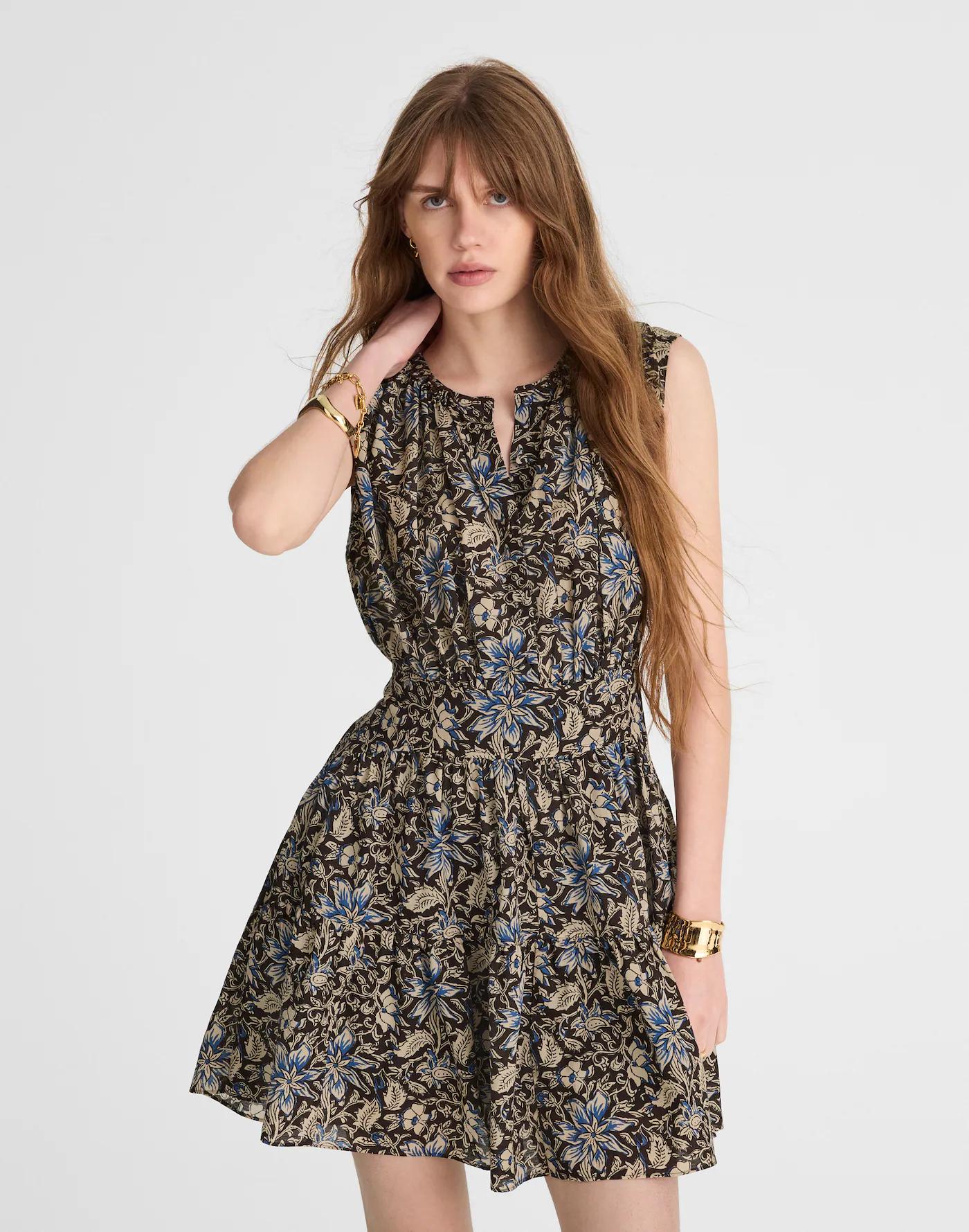 Gathered Button-Front Mini Dress in Floral Product Image