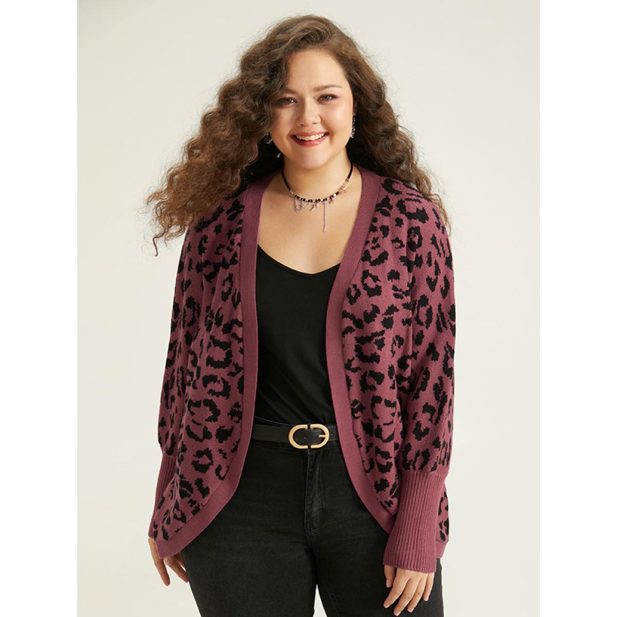 Plus Size Supersoft Essentials Leopard Curved Hem Cardigan RedViolet Women Casual Loose Sleeveless Dailywear Cardigans BloomChic 14-16/1X Product Image