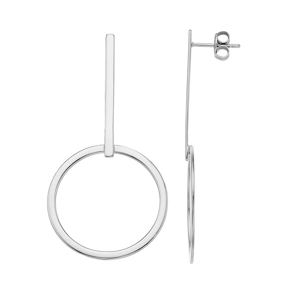 Sterling Silver Bar Hoop Drop Earrings, Women's Product Image
