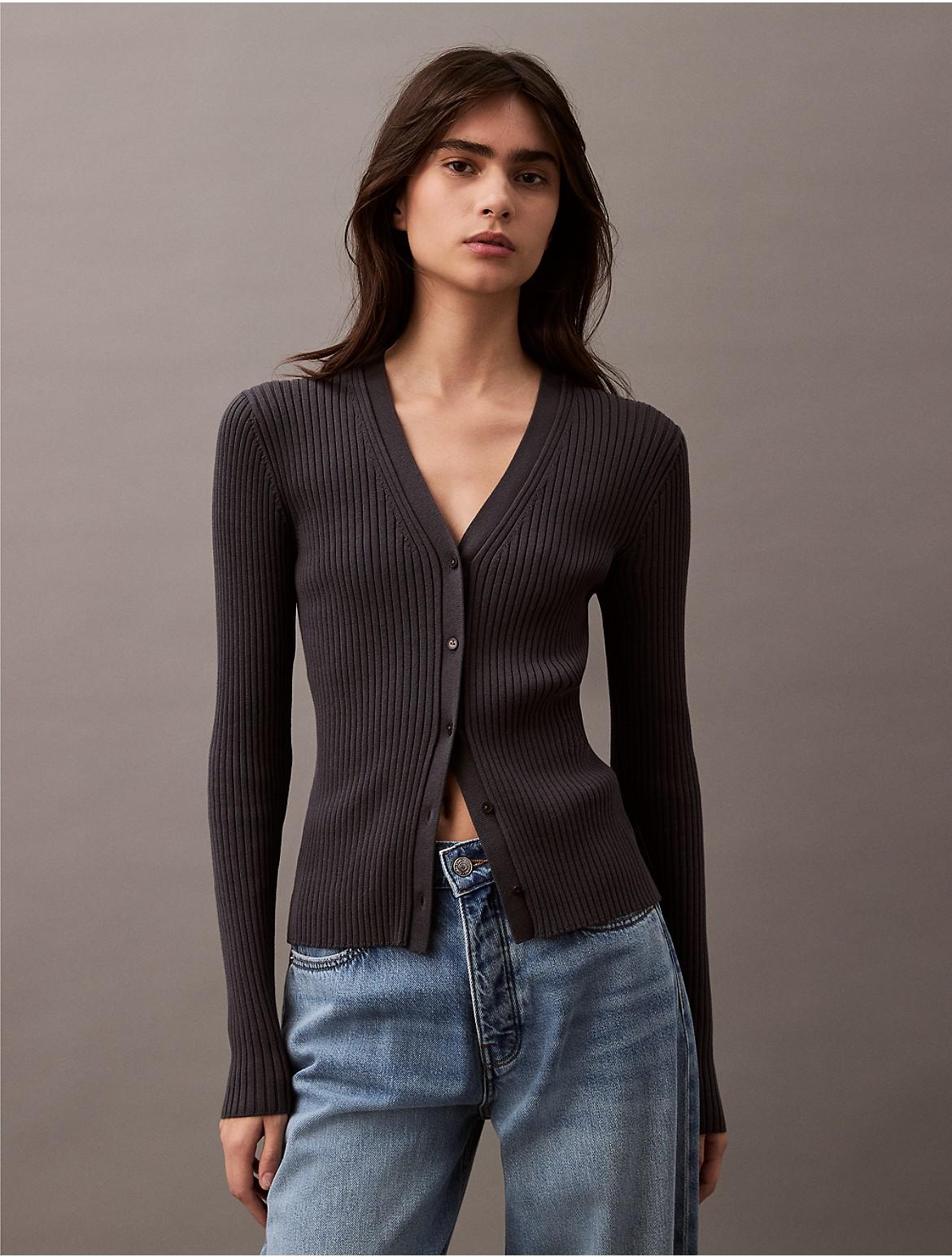 Calvin Klein Womens Smooth Cotton Rib Sweater Cardigan Product Image