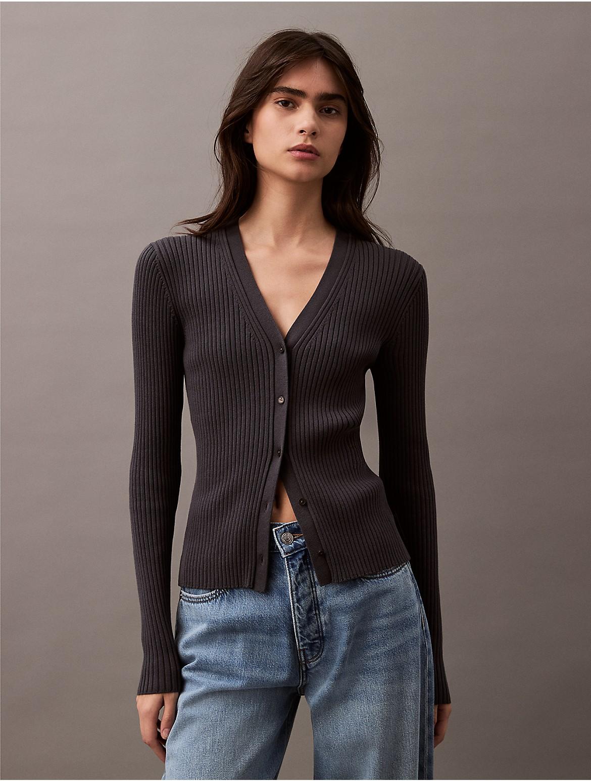 Calvin Klein Womens Smooth Cotton Rib Sweater Cardigan Product Image