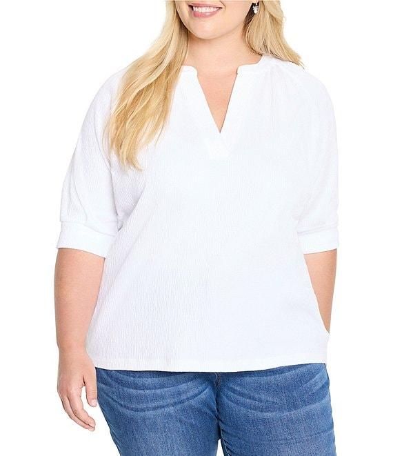 NIC + ZOE Plus Size Knit Split V-Neck Elbow Sleeve Caf Top Product Image