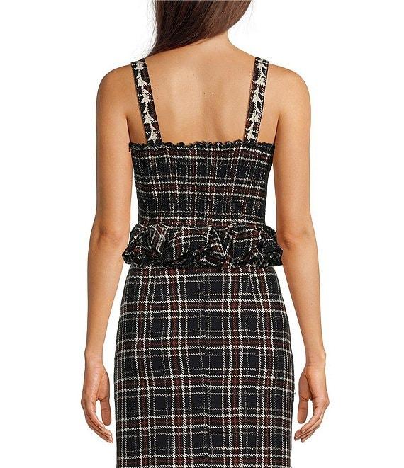 Fanm Mon Tweed Floral Embroidered Square Neckline Tank Strap Peplum Coordinating Top Product Image