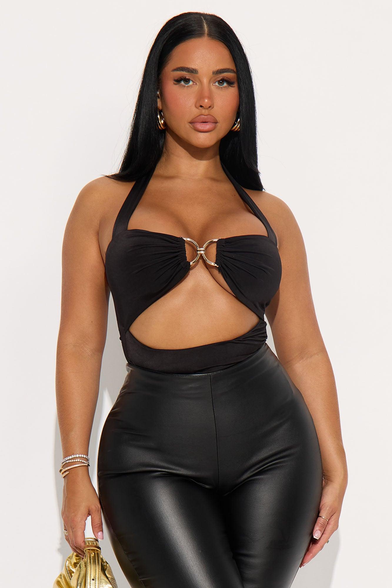 Rosé Haze Ruched Halter Bodysuit - Black Female Product Image