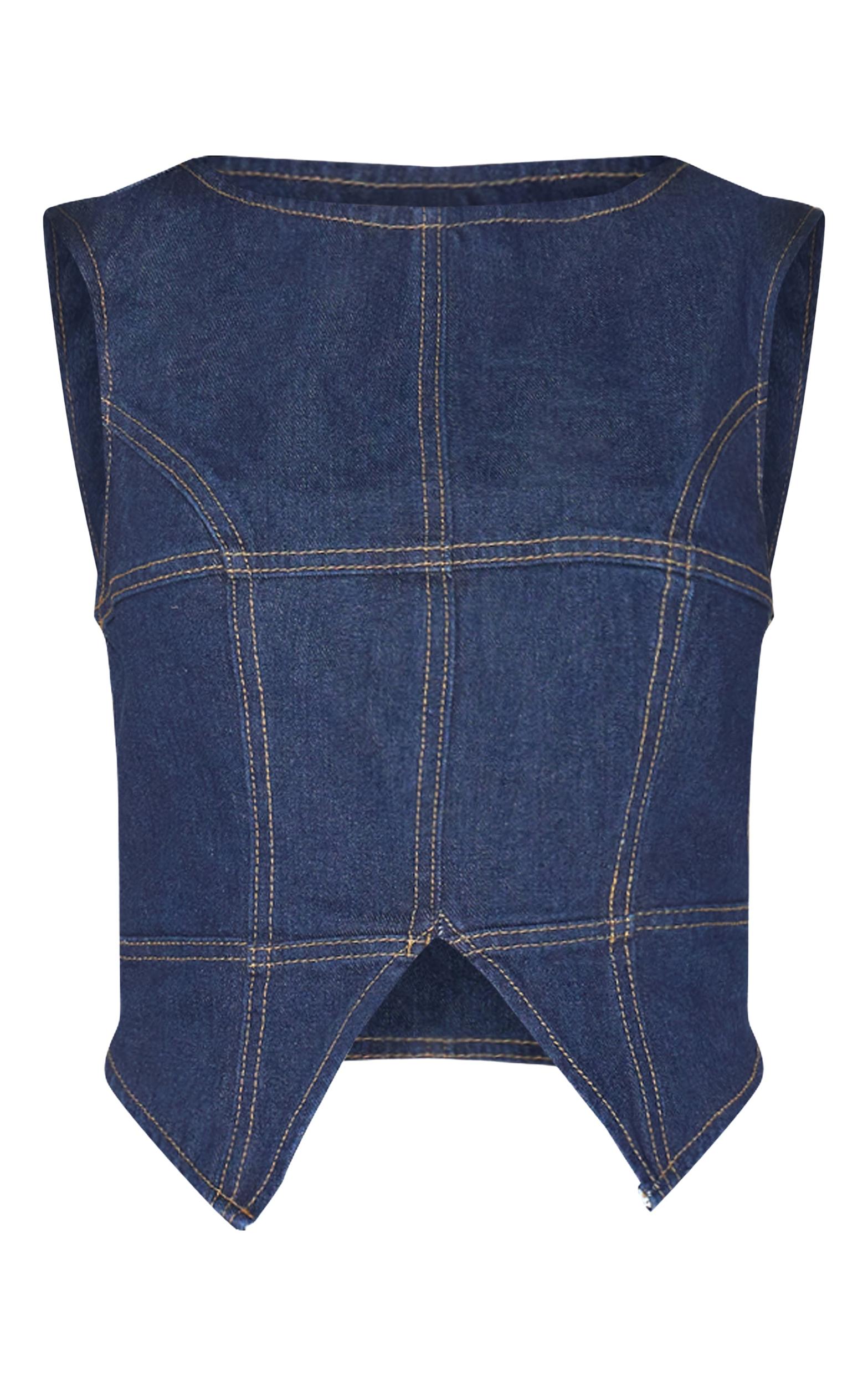 Petite Indigo Denim Seam Detail Long Top Product Image