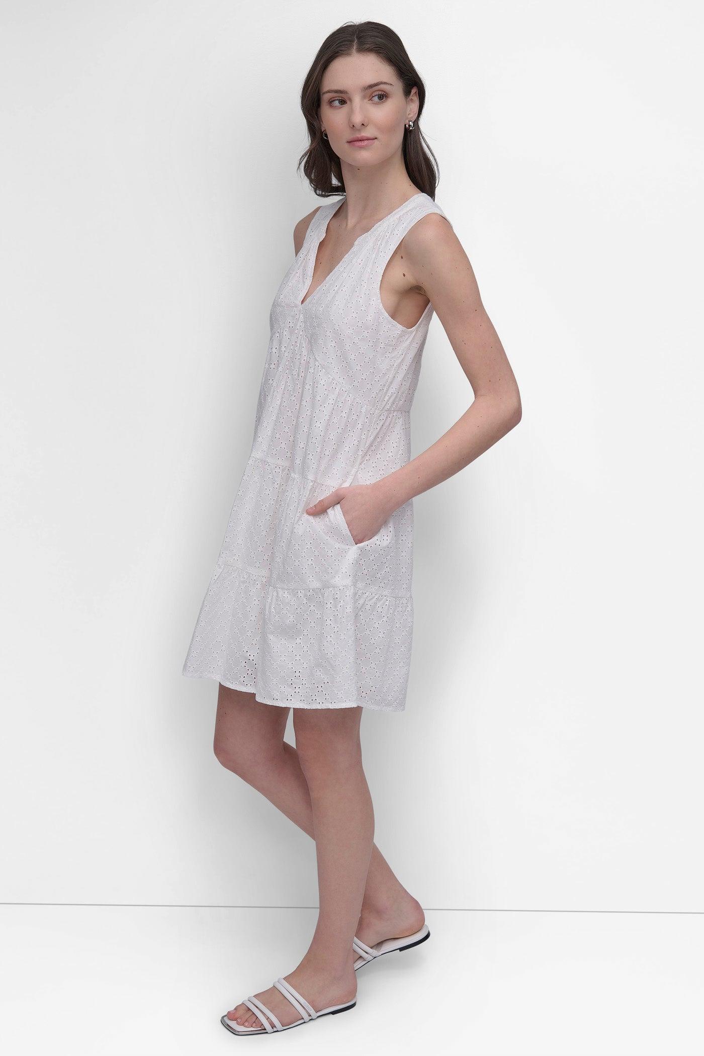 SLEEVELESS EYELET TIERED DRESS Product Image