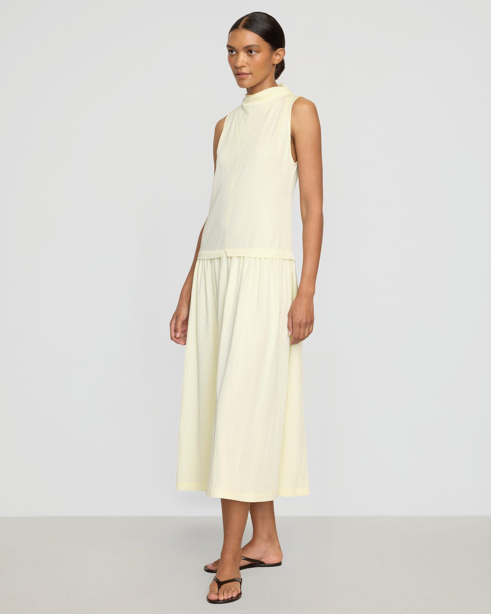 Chinon Drop-Waist Gathered-Neck Dress Product Image