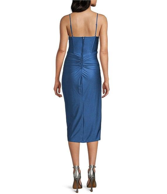 B. Darlin Sweetheart Neck Bustier Bodice Front Slit Midi Dress Product Image