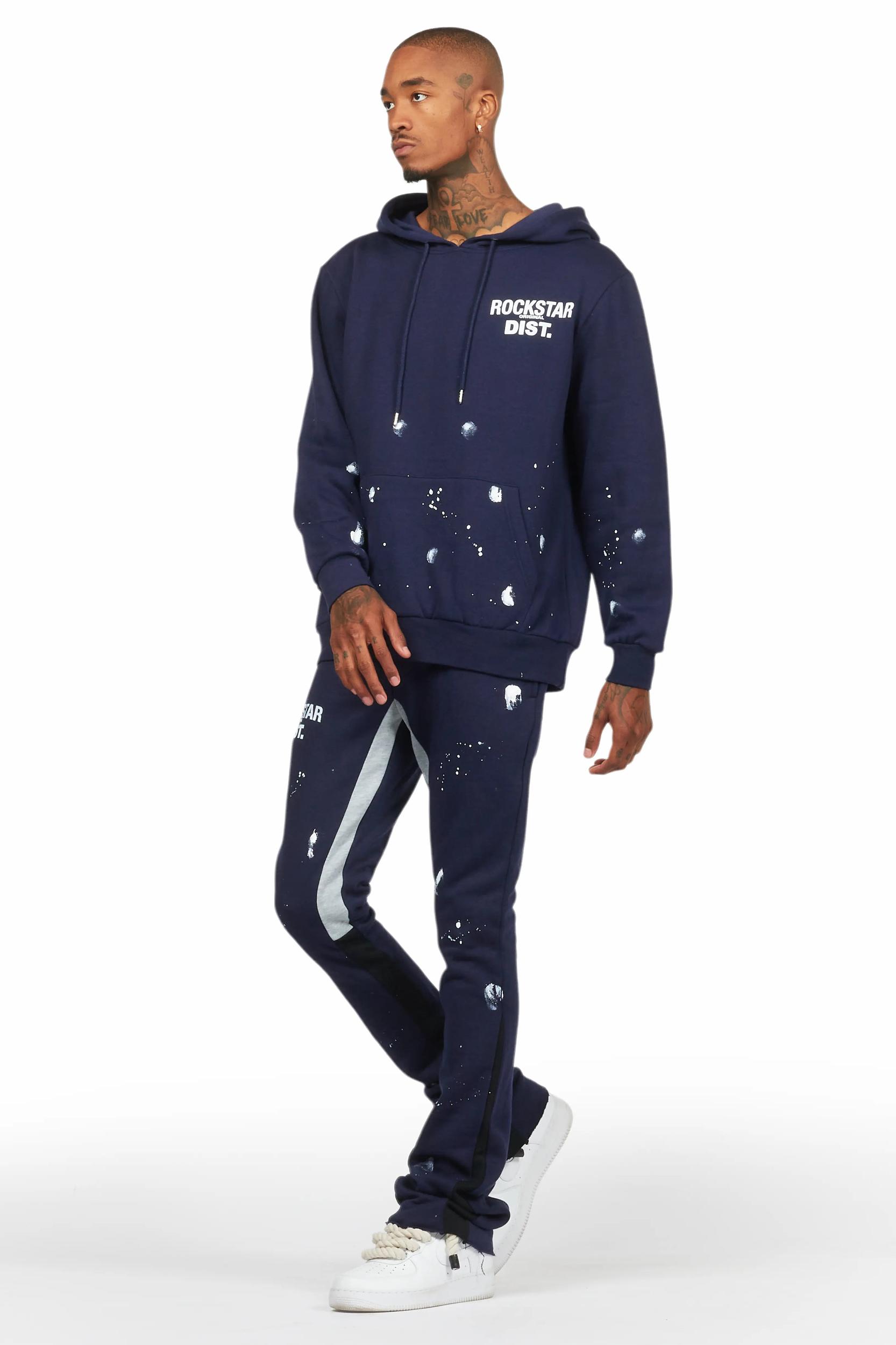 Raffer Navy Hoodie Flare Track Set Male Product Image
