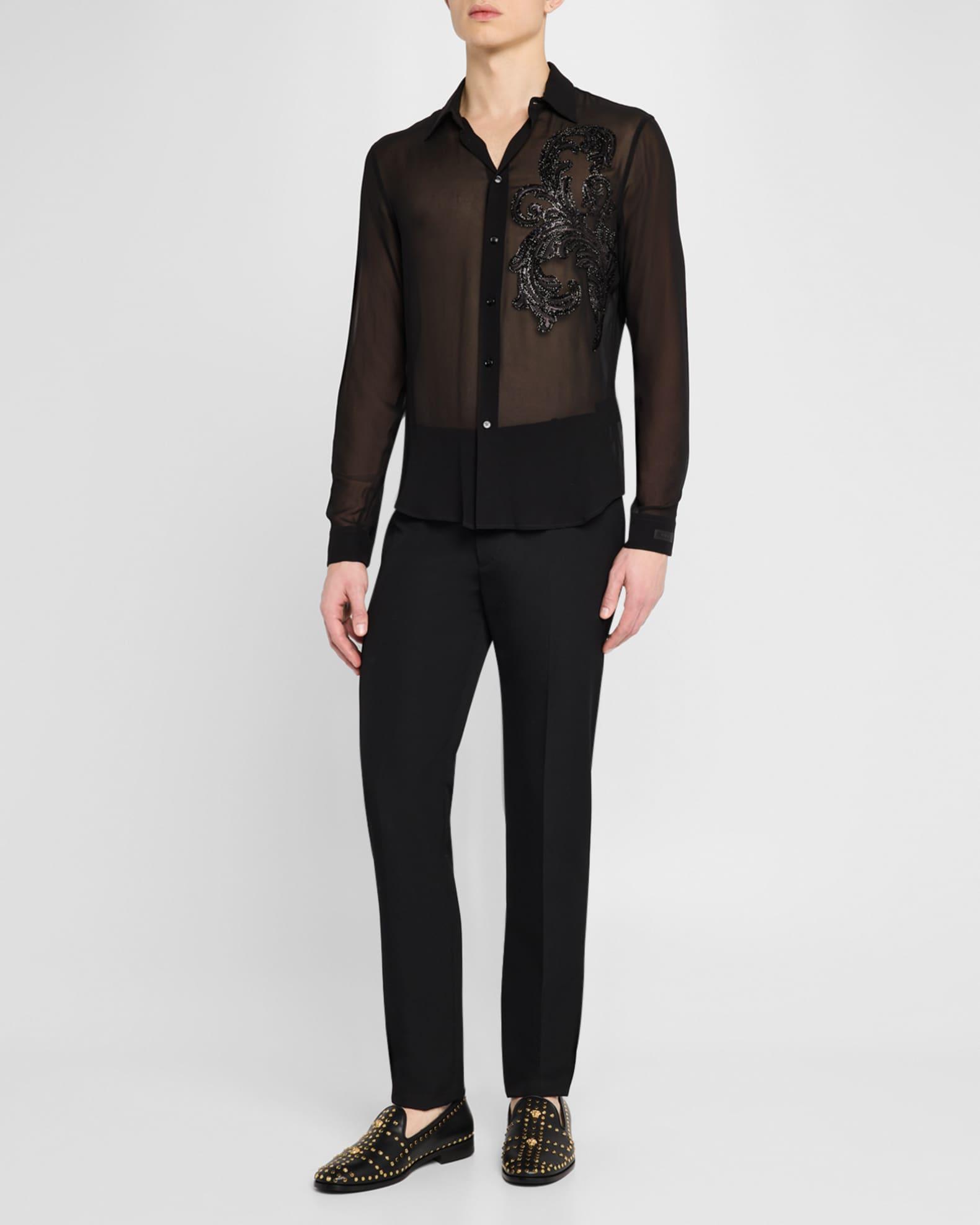 Men's Studded Leather Medusa Smoking Slippers Product Image