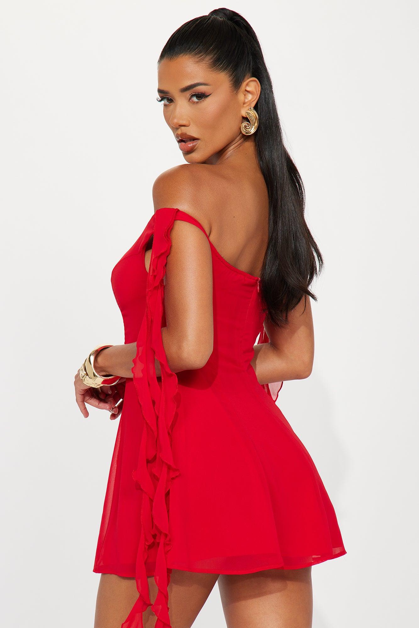 Leilani Ruffle Mini Dress - Red Product Image