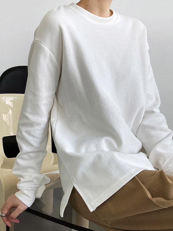 3 Colors Loose Casual Solid Color Split-Side T-Shirt Top Product Image