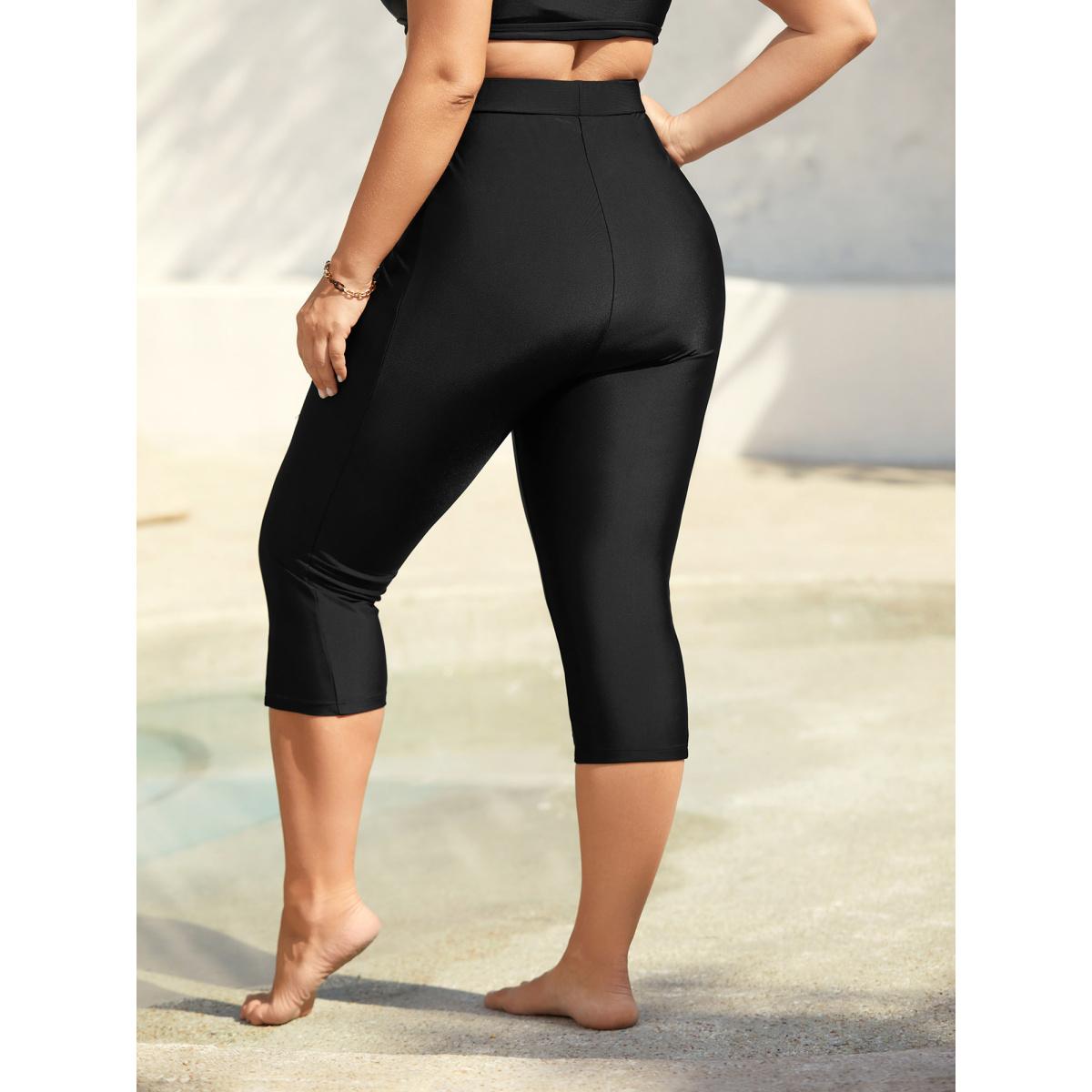Plus Size Mid Rise Cropped Tight Swim Pants Women's Swimwear Black Resort High stretch Skinny High Rise Side seam pocket Curve Swim Bottoms BloomChic 14-16/1X Product Image