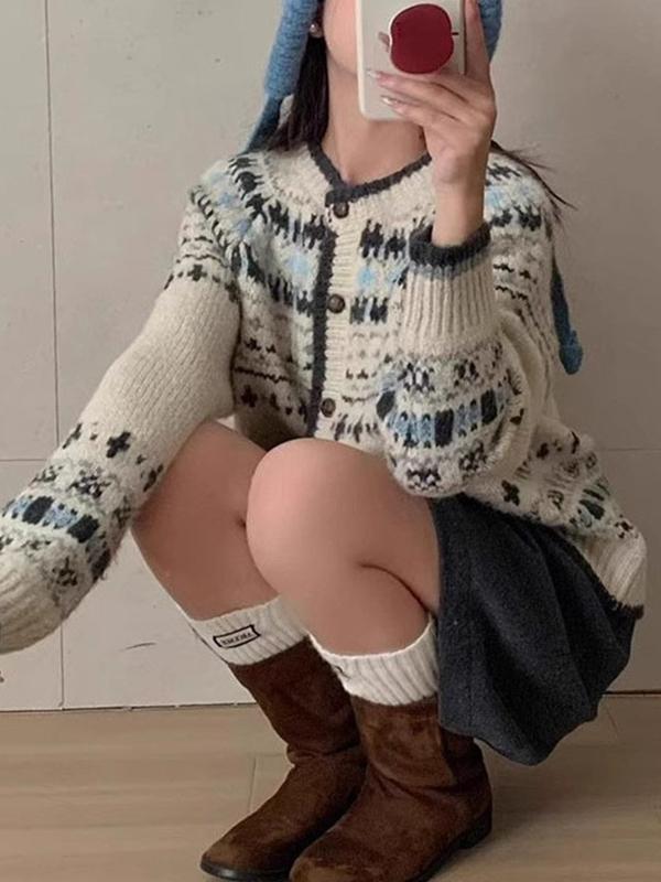 Retro Fair Isle Ethnic Cardigan Cardigan Product Image