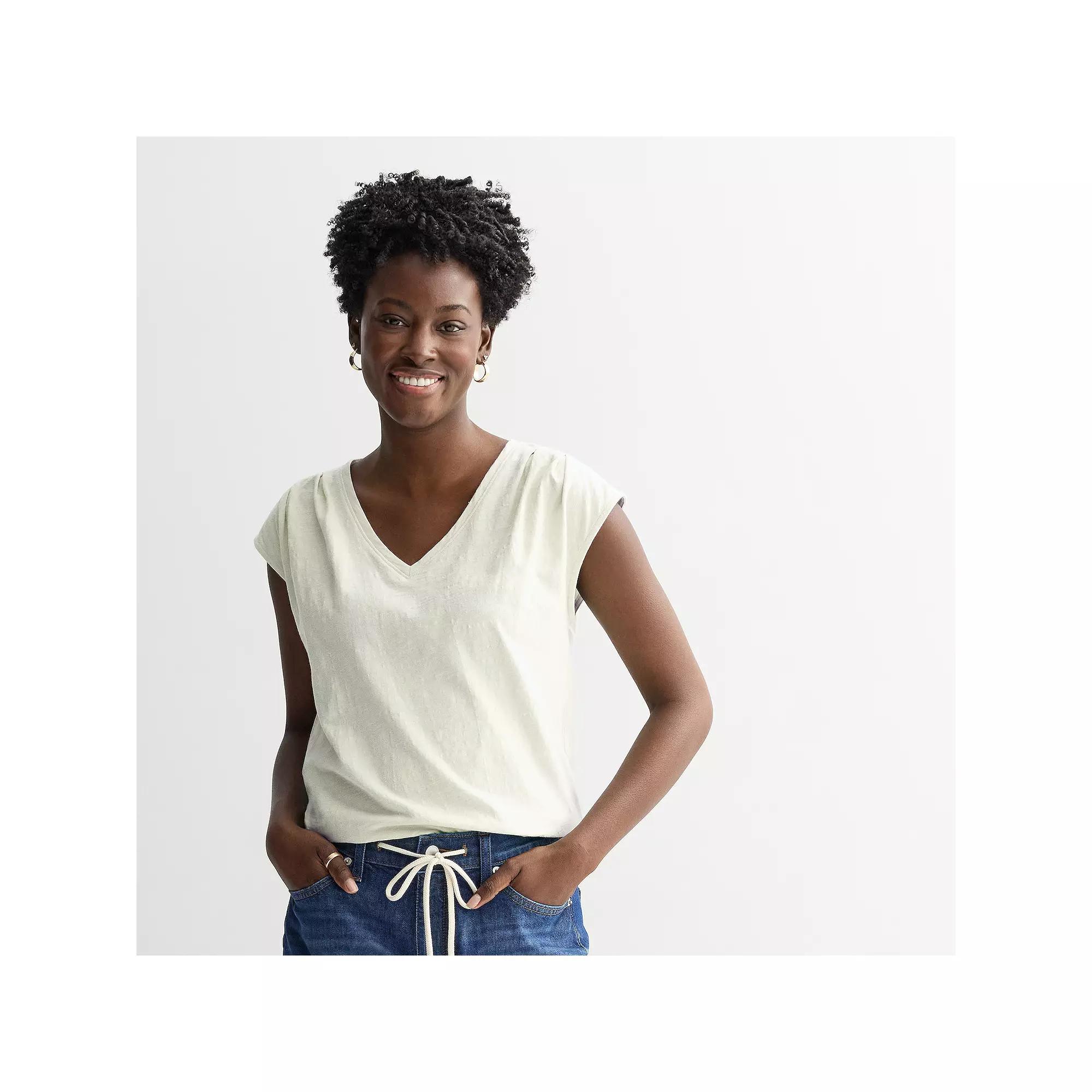 Petite Sonoma Goods For Life® Pleated V-Neck Muscle Tee, Women's,  Product Image