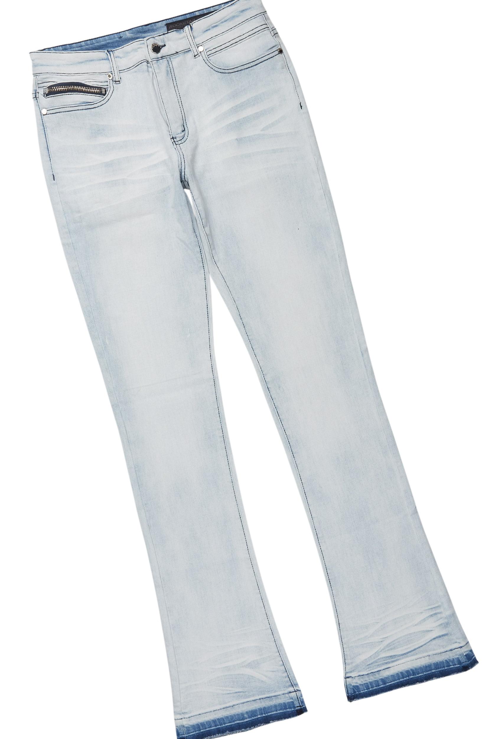 Drako White/Blue Oversized Graphic T-Shirt/Dag Stacked Flare Jean Set Male Product Image