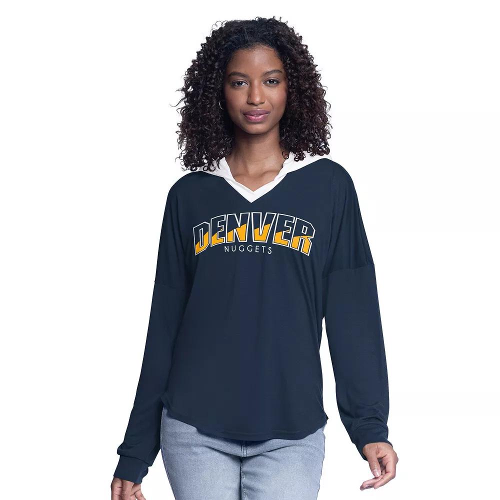 Women's G-III 4Her by Carl Banks Navy Denver Nuggets Bench Player Oversized Long Sleeve Hooded Top, Size: Medium, Nug Blue Product Image