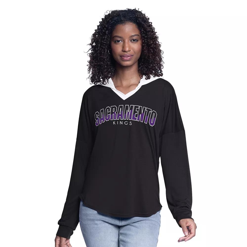 Women's G-III 4Her by Carl Banks Black Sacramento Kings Bench Player Oversized Long Sleeve Hooded Top, Size: Medium, Kng Black Product Image