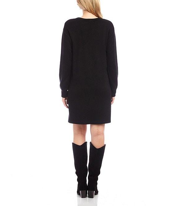 Karen Kane Knit Long Sleeve V-Neck Button Detail Dress Product Image