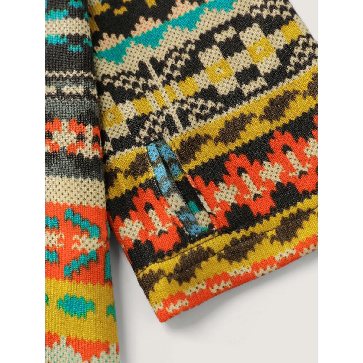 Plus Size Colorful Stripe Button Placket T-Shirt Multicolor Women Leisure Contrast Flat collar with V-notch Casual T-shirts BloomChic 22-24/3X Product Image