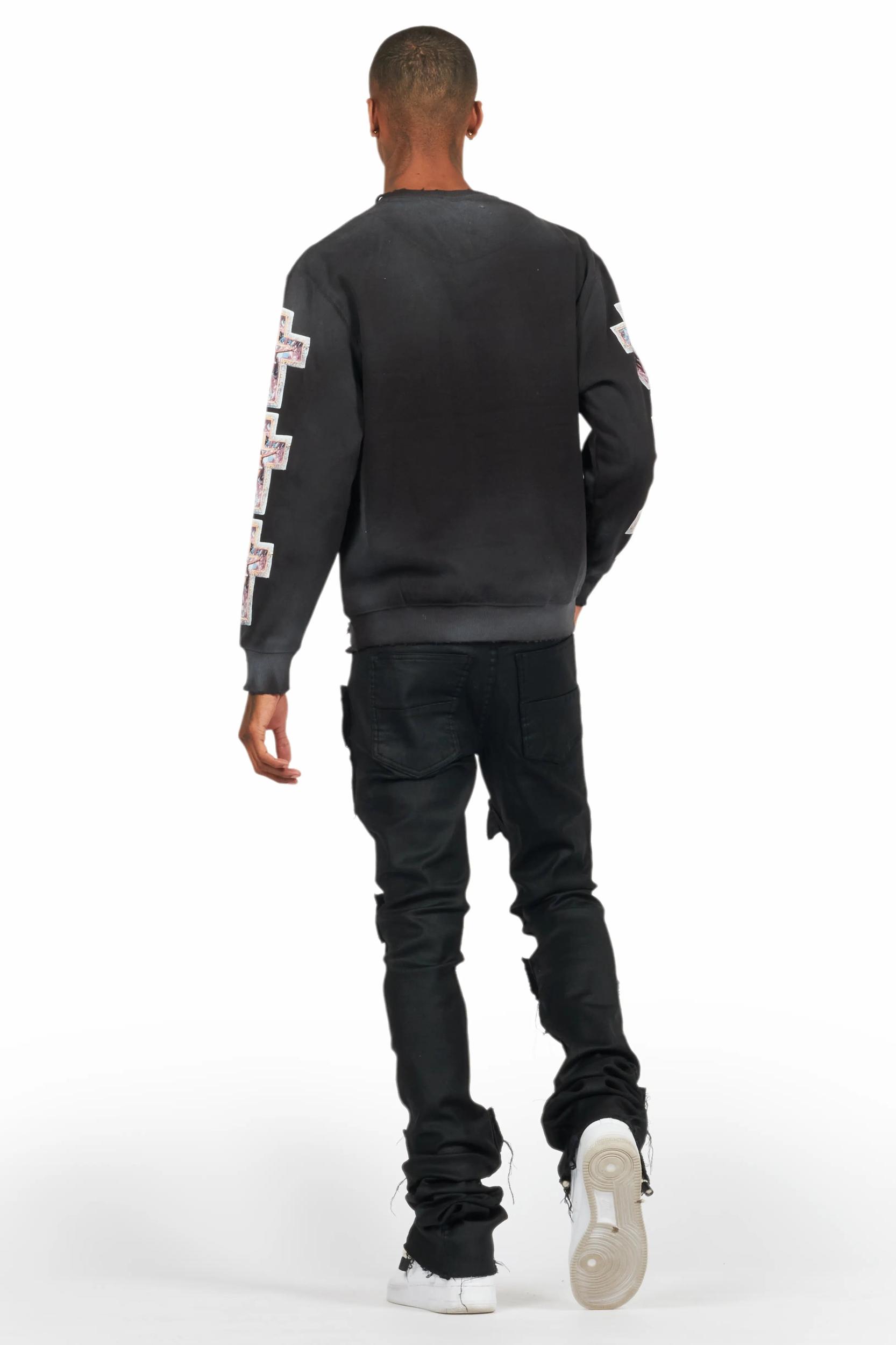 Petrus Black Coated Super Stacked Flare Jean Male Product Image