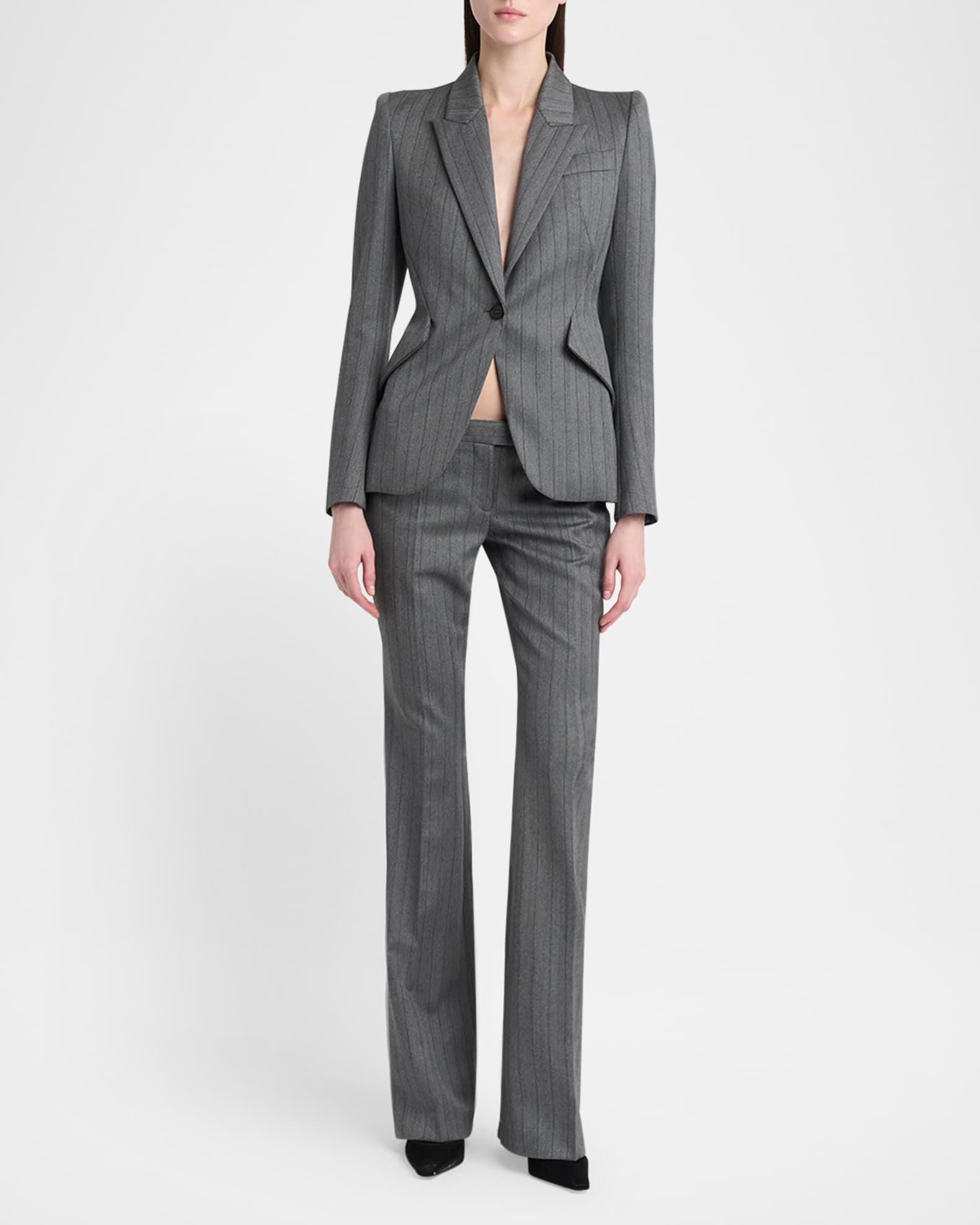 Herringbone Wool Flare Trousers Product Image