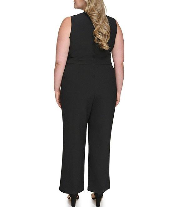 Vince Camuto Plus Size Bow Tie Halter Neck Sleeveless Stretch Crepe Jumpsuit Product Image