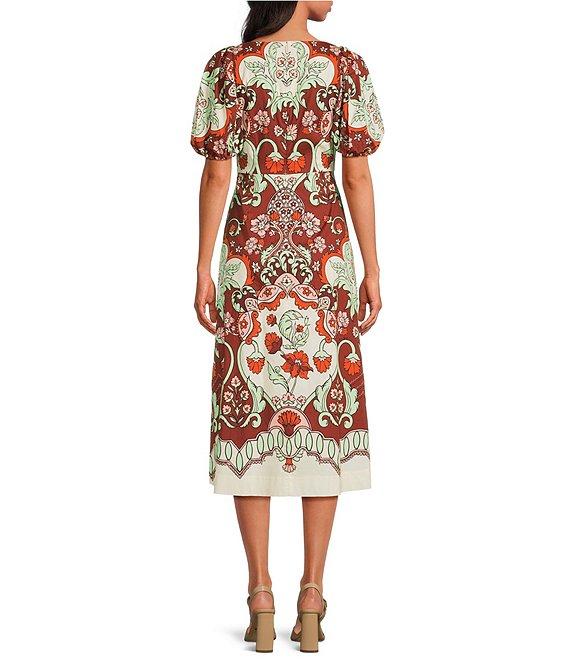 Mestiza New York Pippa Jardin Rose Print Boat Neck Short Puff Sleeve Midi Dress Product Image