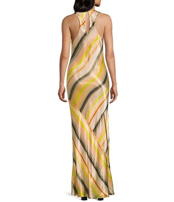 TOPSHOP Satin Stripe High Neck Sleeveless Maxi Dress Product Image