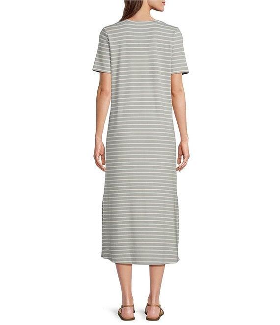 Le' AL.X Stripe Stretch Knit Crew Neck Short Sleeve T-Shirt Midi Dress Product Image