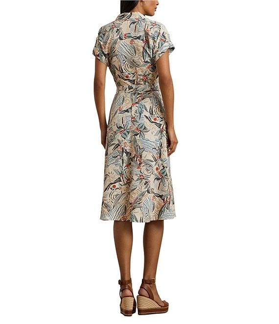Lauren Ralph Lauren Crepe de Chine Abstract Print Camp Collar Short Sleeve Belted Shirt Dress Product Image