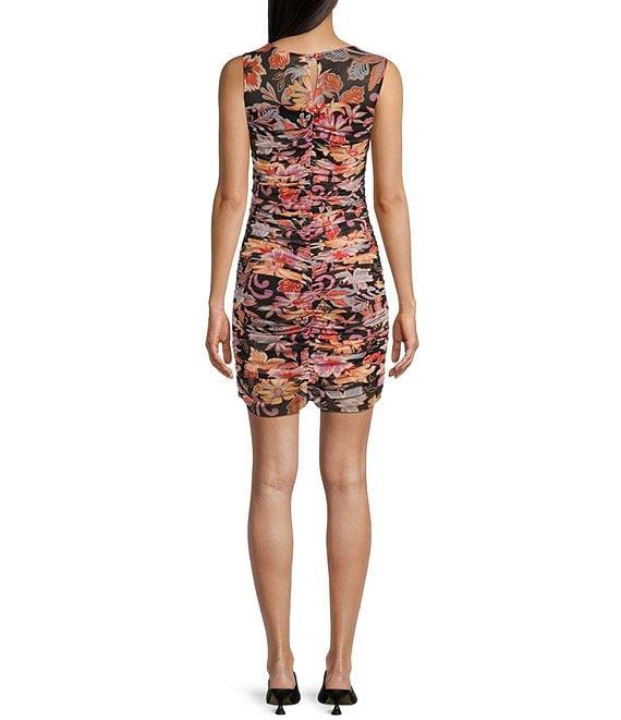 C&V Chelsea & Violet Shirred Tropical Floral Print Mesh Dress Product Image