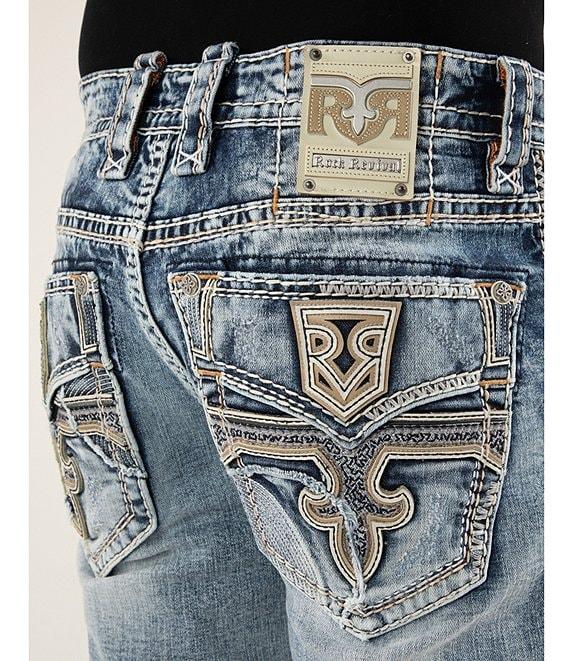 Rock Revival Emiliano Fleur-de-Lis Straight Leg Distressed Jeans Product Image