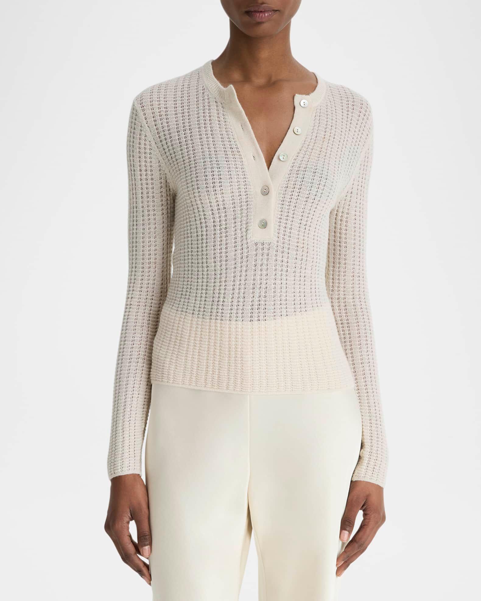 Waffle-Knit Henley Top  Product Image