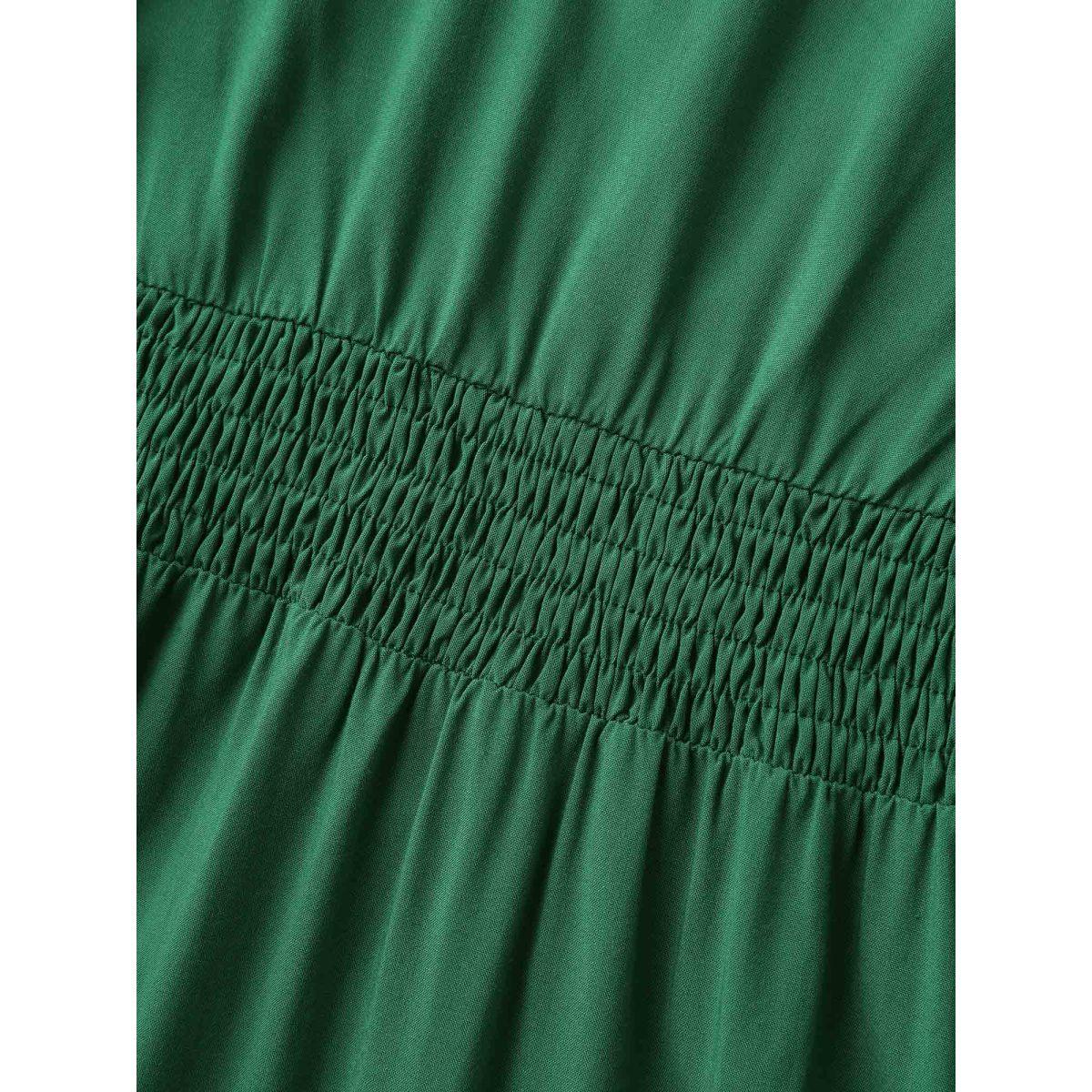 Plus Size Rayon Keyhole Pockets Solid Milkmaid Dress Emerald Women Timeless Square Neck Cap Sleeve Curvy BloomChic 14-16/1X Product Image