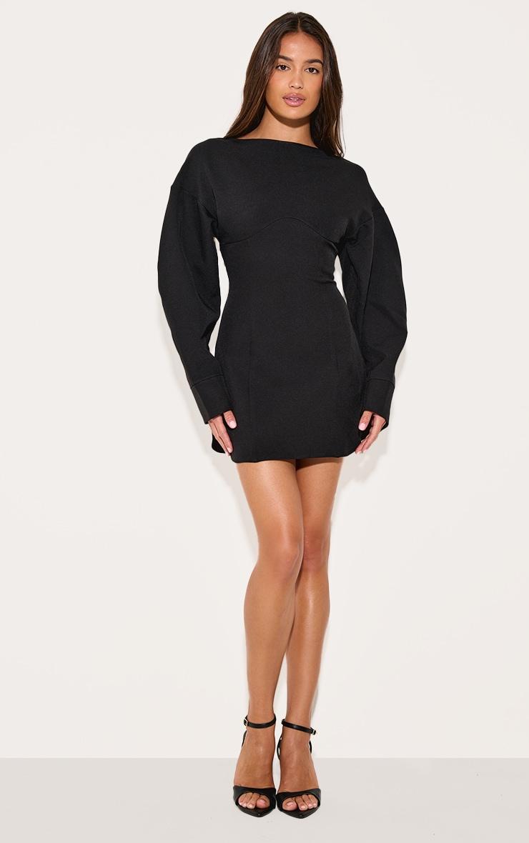 Black Tailored Long Sleeve Shift Dress Product Image