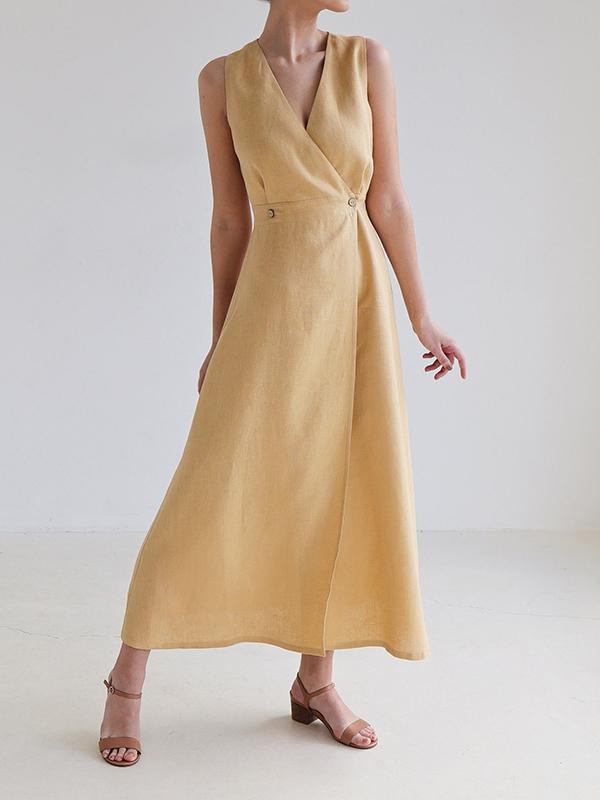 Loose Sleeveless Split-Joint V-Neck Maxi Dresses Product Image