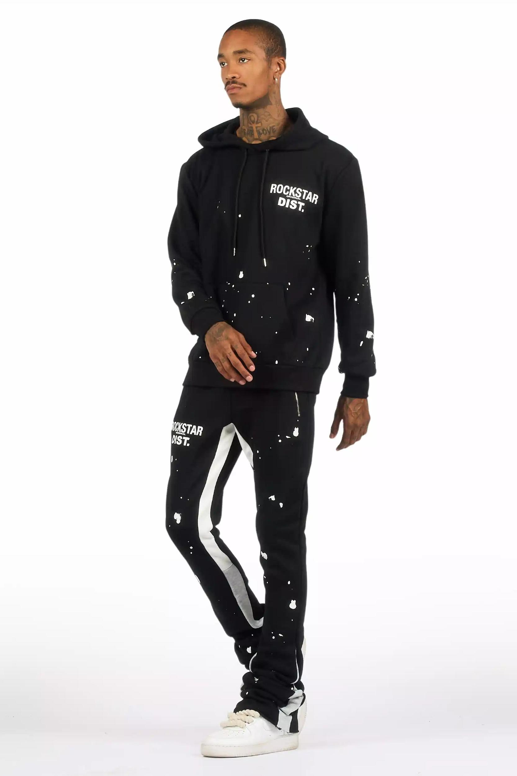 Raffer Black/White Hoodie/Super Stacked Flare Pant Set Male Product Image