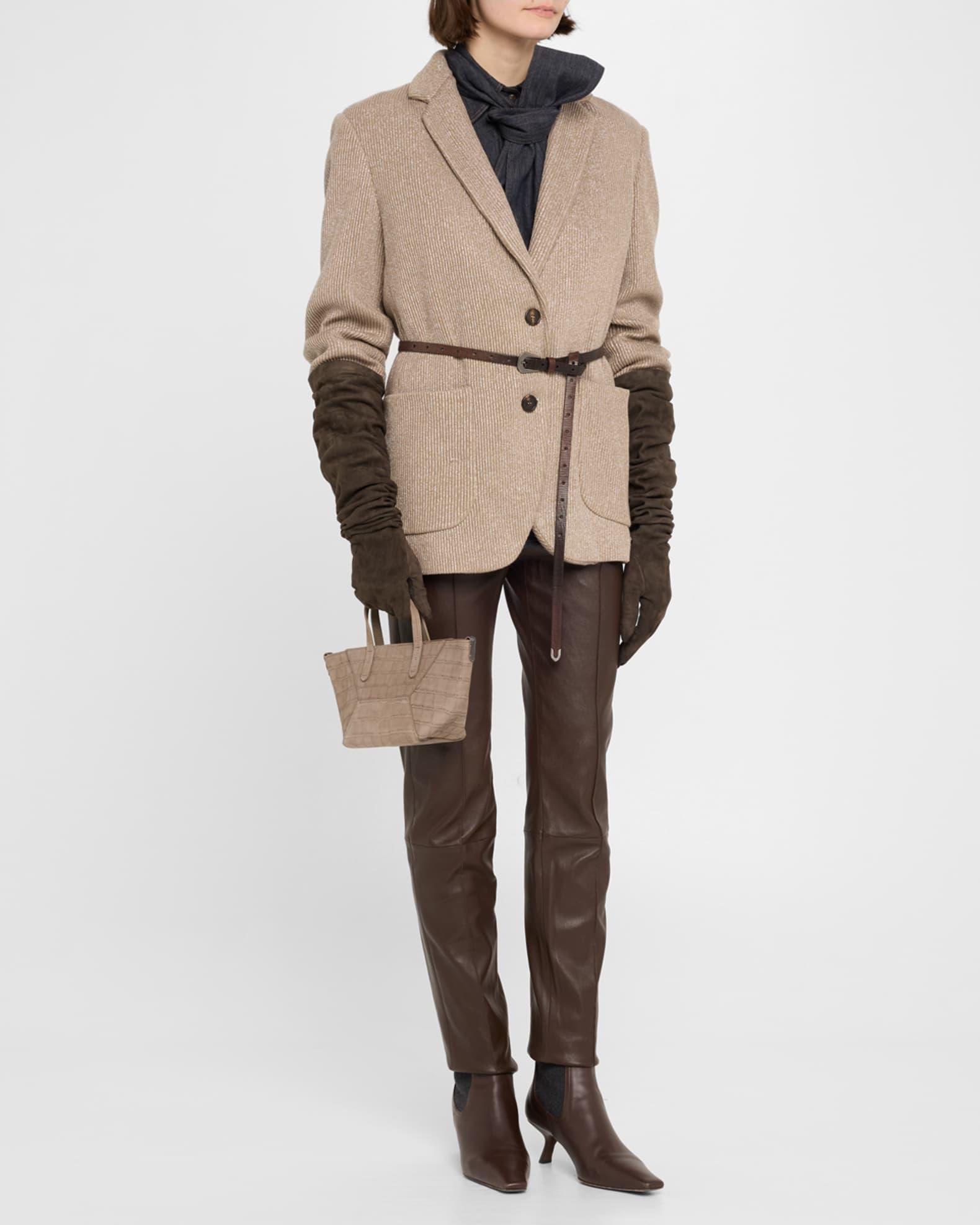 Duo Mini Croc-Embossed Suede Shopper Tote Bag Product Image