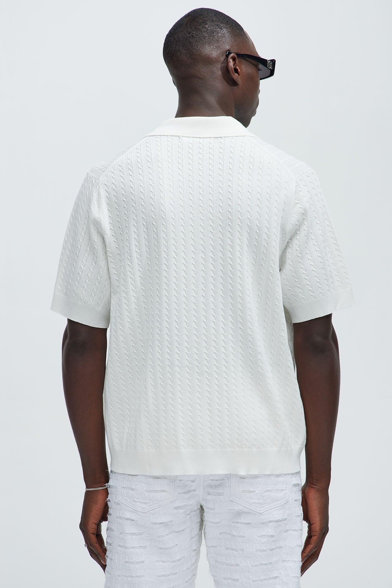 Waterfall Textured Polo Cardigan - Off White Product Image