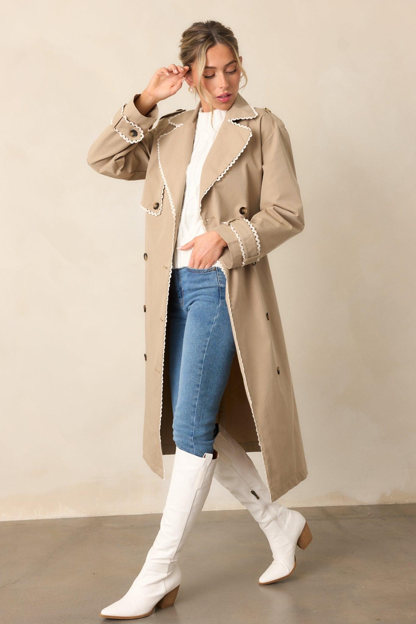 A Crazy Idea Taupe RicRac Trench Coat Product Image