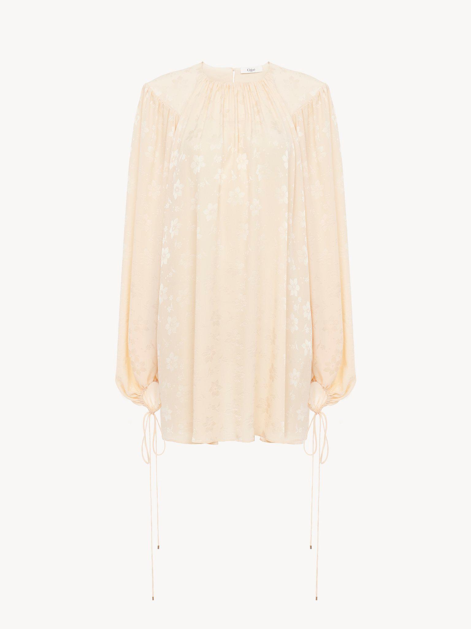 Gathered mini dress in silk jacquard Product Image