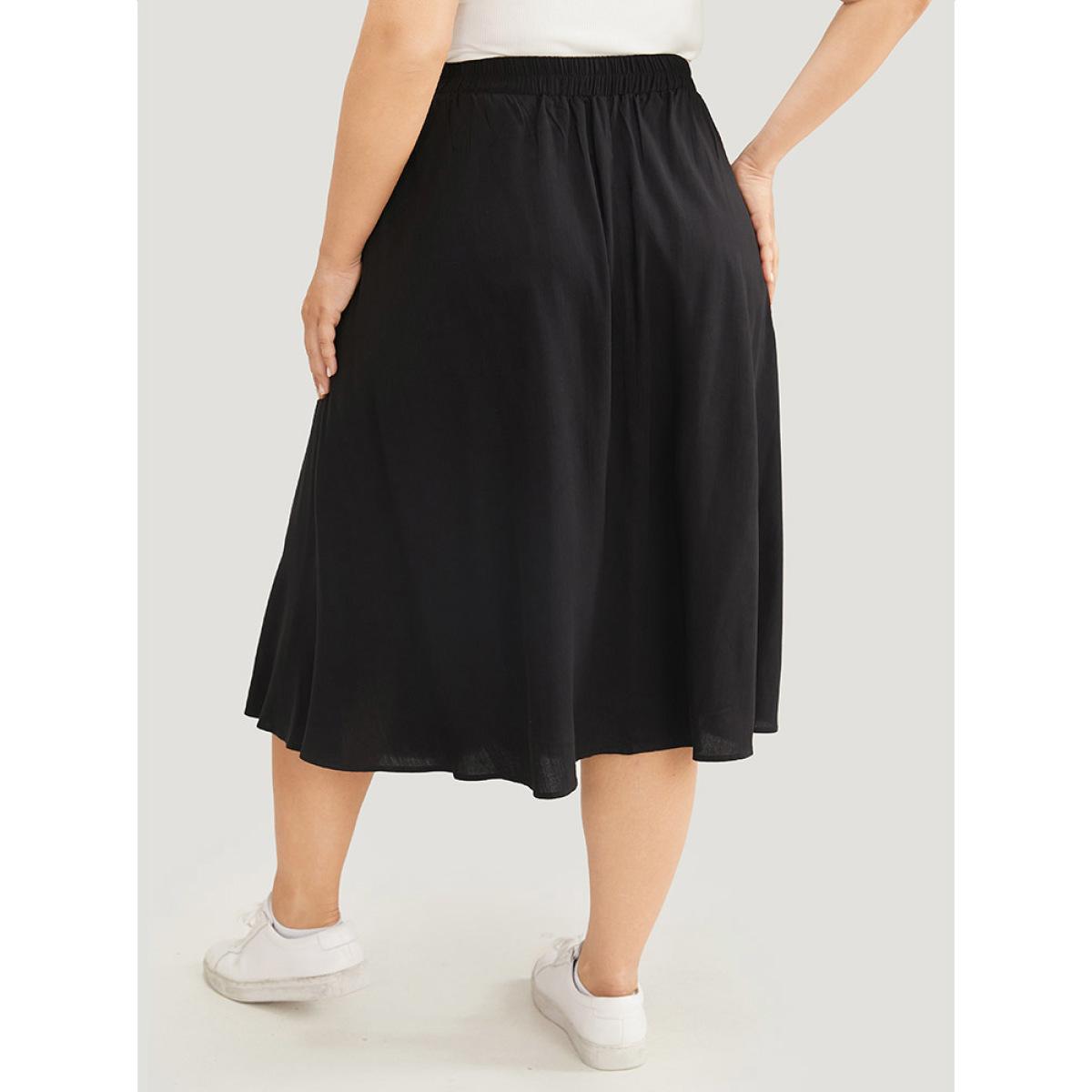 Plus Size Solid Pocket Knot Elastic Waist Split Hem Skirt Women Black Casual Knotted Loose No stretch Pocket Dailywear Skirts BloomChic 28/5X Product Image
