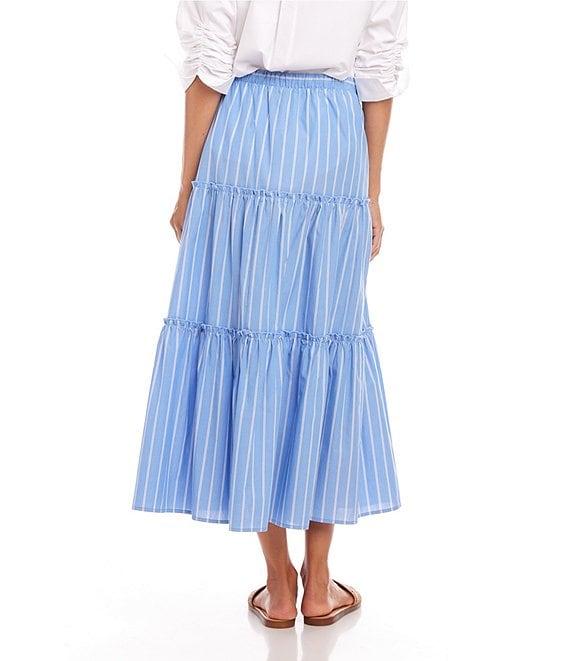 Karen Kane Stripe Soft Cotton Tiered Midi Skirt Product Image