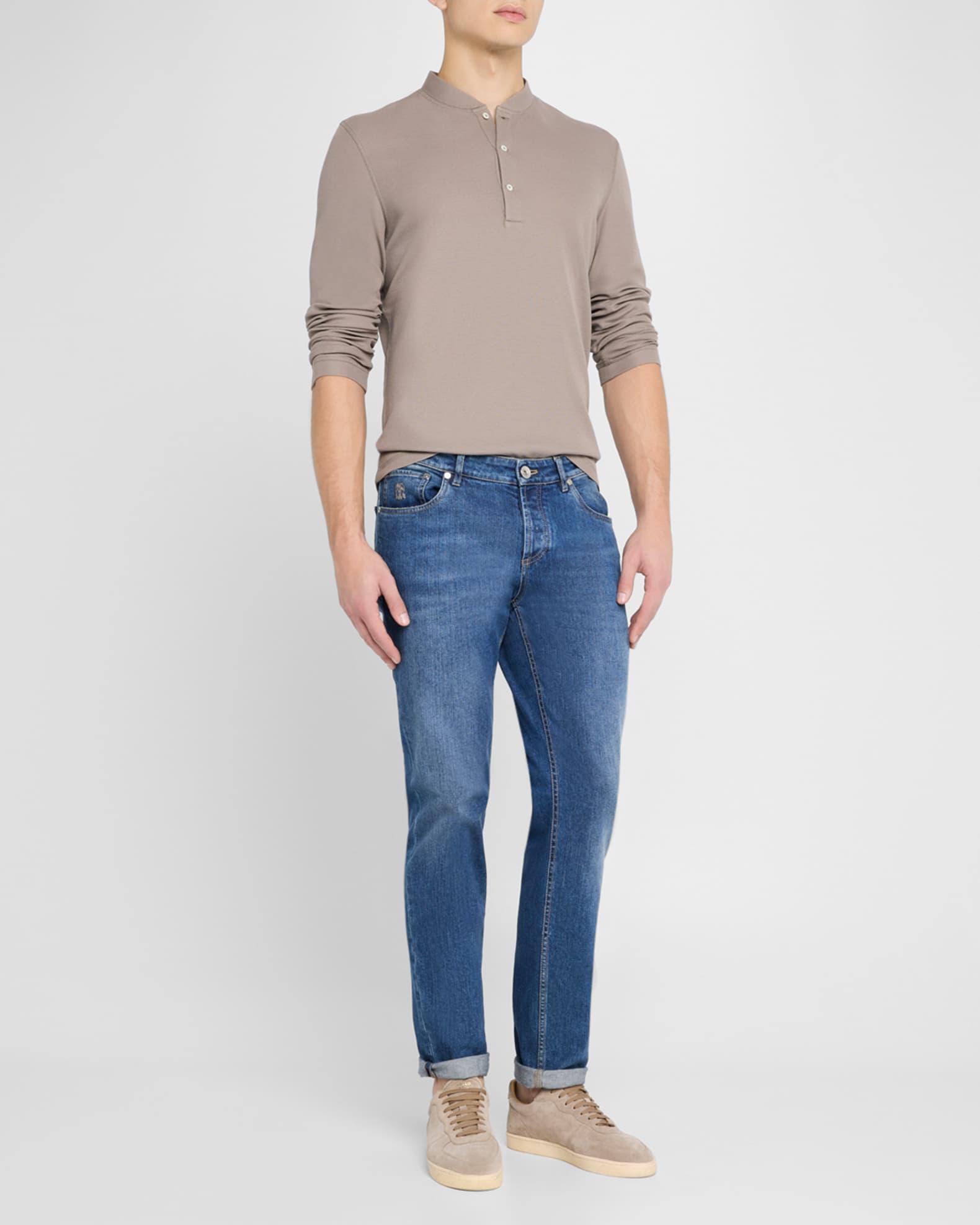 Men's Cotton and Silk Long-Sleeve Henley T-Shirt Product Image